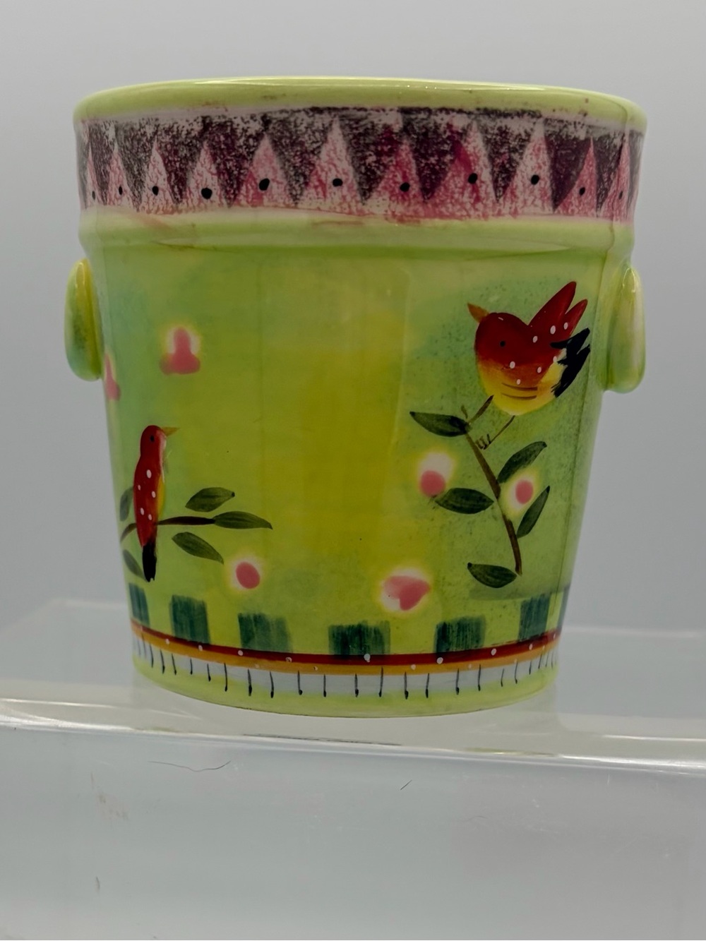 Vintage Retired Yankee Candle &Co Bird, Flowers Pot Votive Holder EllenMacleod